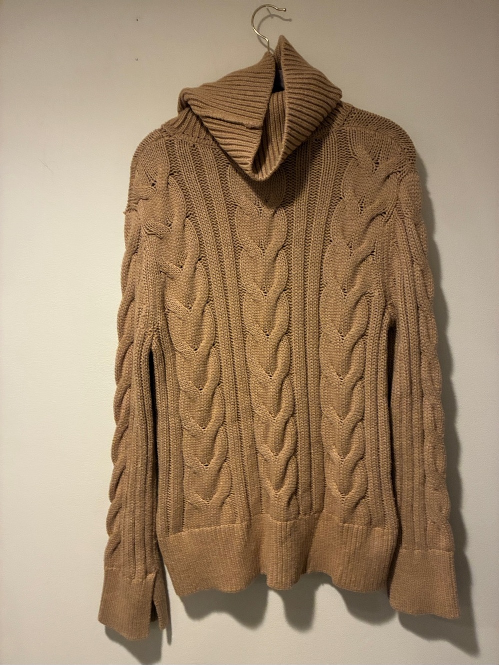Banana Republic Cable Knit Turtleneck Sweater - Camel Very Warm Thick Sz M